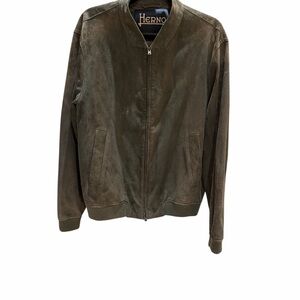 Herno Men's Olive Suede Bomber Jacket
